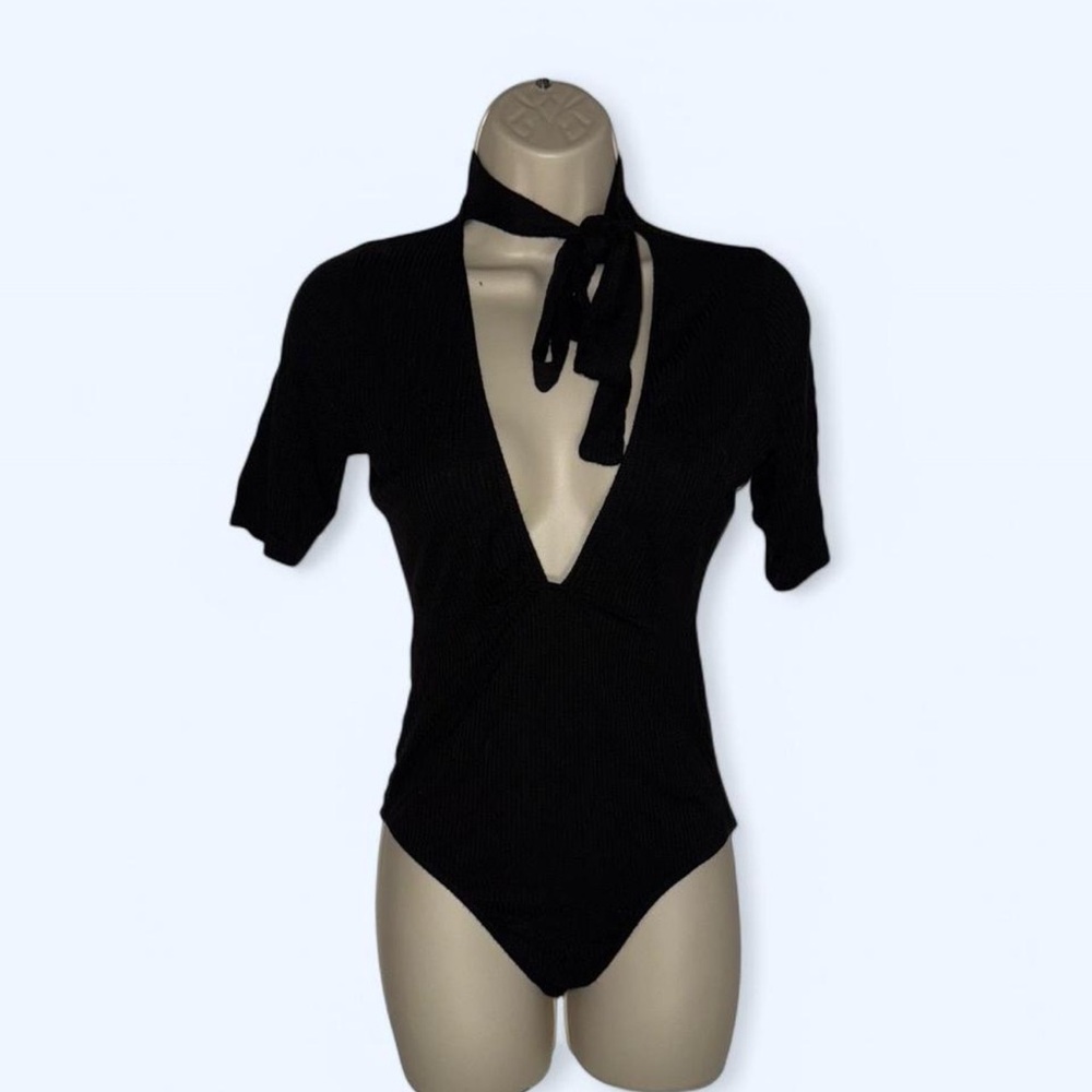 Black Cut Out Tie Front Bodysuit